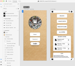 Screenshot of the XD project for The Archive prototype. The screenshot shows the level of organization of the elements used.